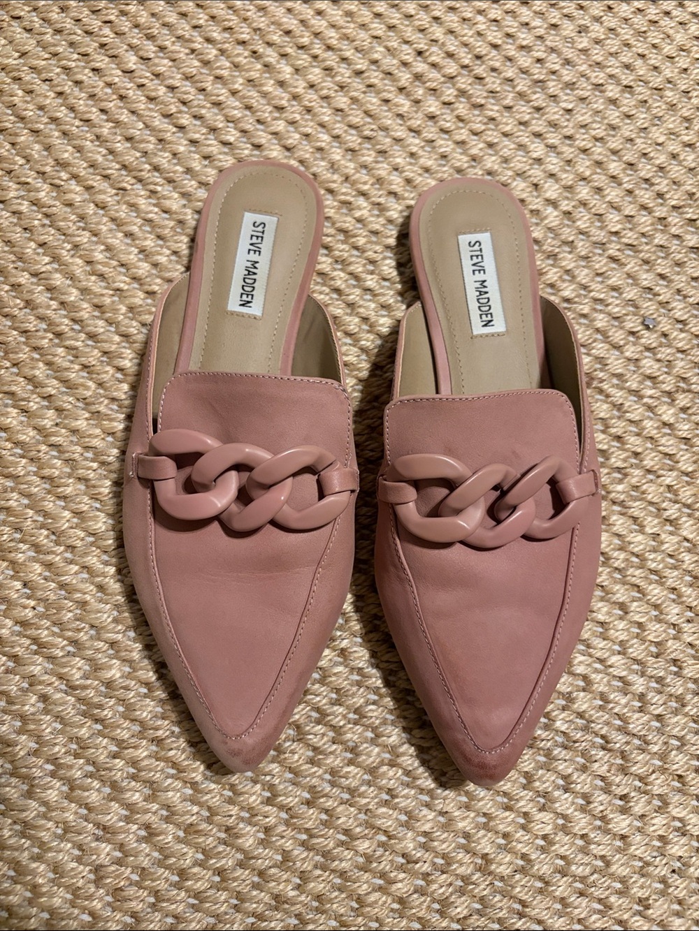 Steve Madden Blush Pink Chain-Detail Pointed Toe Mules